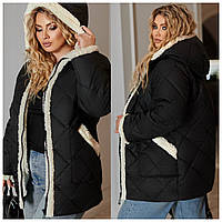 Куртка жіноча тепла батал на хутрі чорна50-52, 54-56, 58-60, 62-64