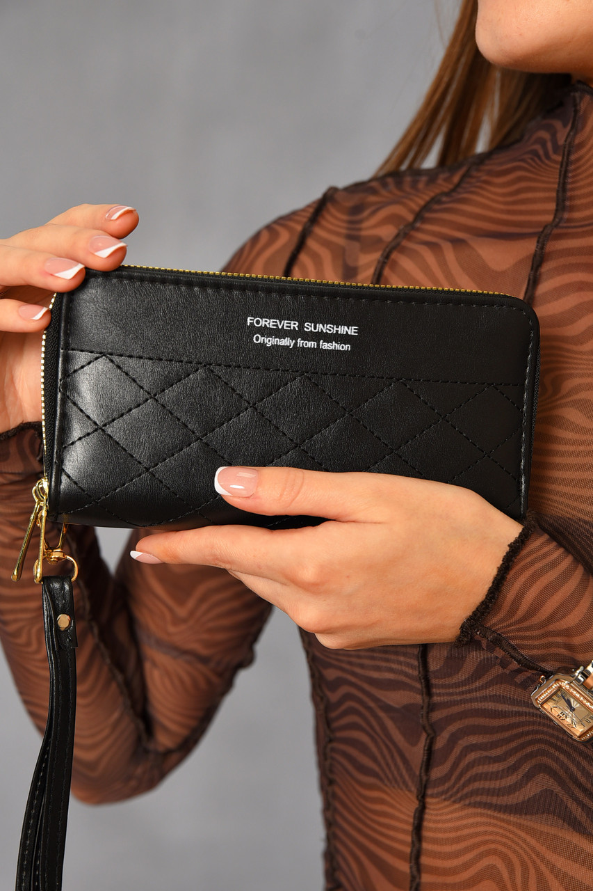 Гаманець жіночий з екошкіри чорного кольору 193656P, фото 1