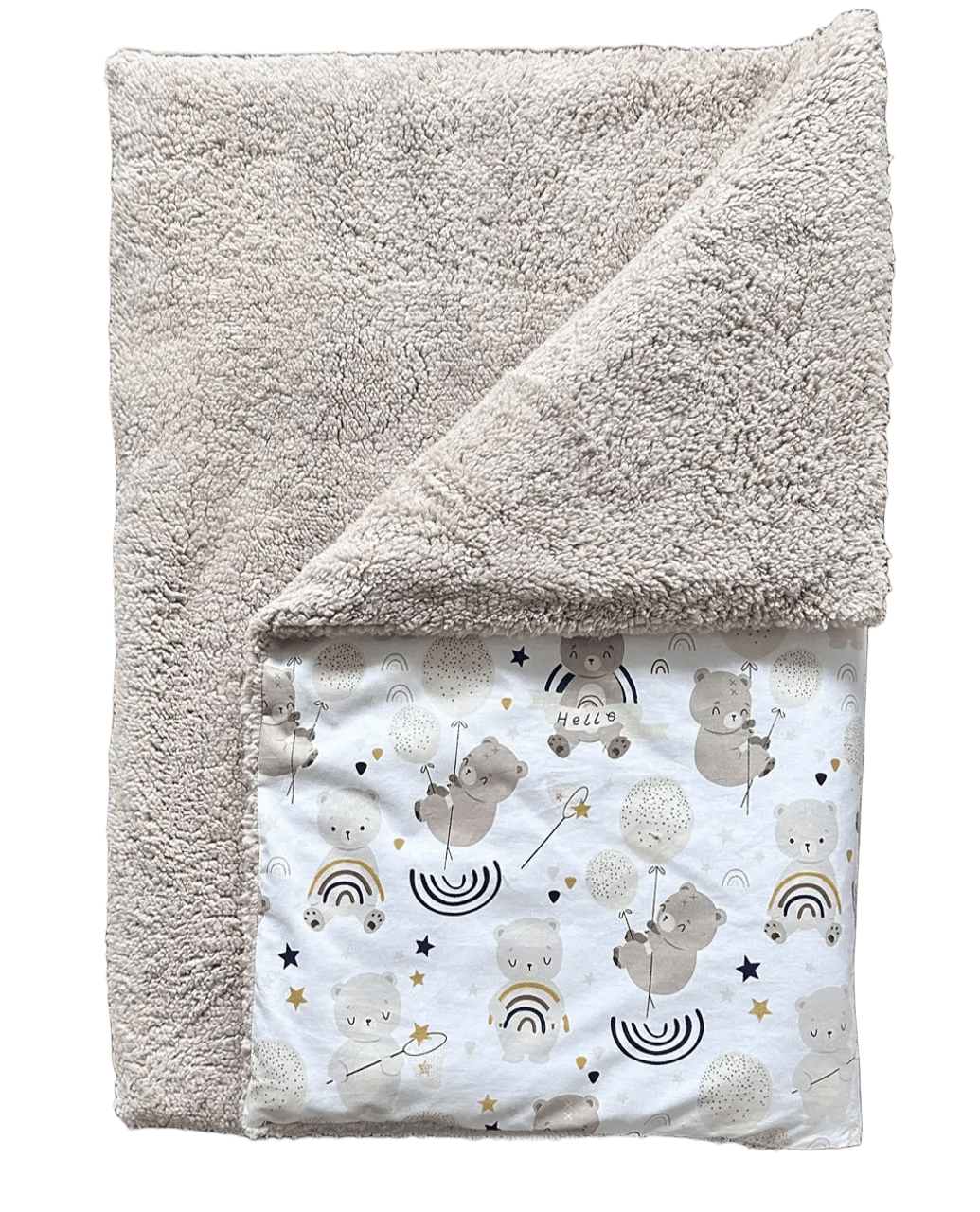 Якісний теплий плед «Тедді Ведмедики» для новонароджених на зиму 100х80 см BST Бежевий з принтом, фото 1