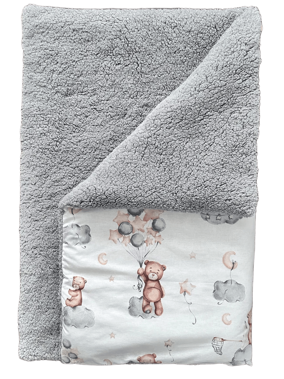 Якісний теплий плед «Тедді Ведмедик» для новонароджених на зиму 100х80 см BST Сірий з принтом, фото 1
