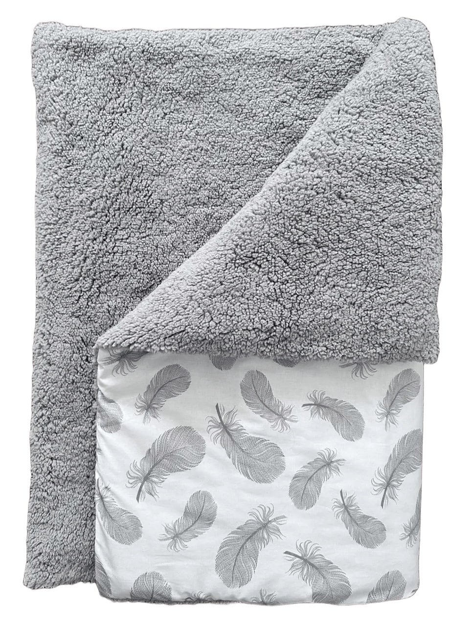 Якісний теплий плед «Тедді Пір'їнки» для новонароджених на зиму 100х80 см BST Сірий з принтом, фото 1
