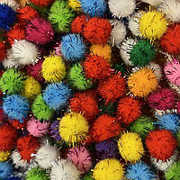 Помпони нейлонові з люрексом 1,5 см, колір мікс, упаковка 50 шт, Різнокольоровий