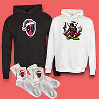 Набір для пари "Дедпул" Теплі худі 2шт. + шкарпетки 2 пари, подарунковий бокс для двох