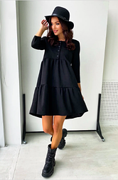 Плаття чорне вільне із завищеною талією рукав 3/4