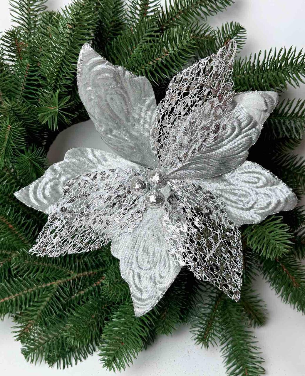 Різдвяні прикраси Пуансетія новорічна 25 см