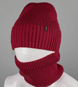 Комплект шапка-резинка з відворотом на флісі + Баф на філсі (230701), Марсала