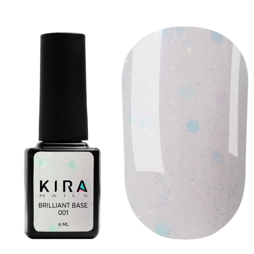 База з поталлю Kira Nails Brilliant Base 001, 6 мл (молочно-рожевий)