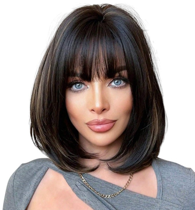 Перука чорна з меліруванням Leora, термоволокно DC2091-1