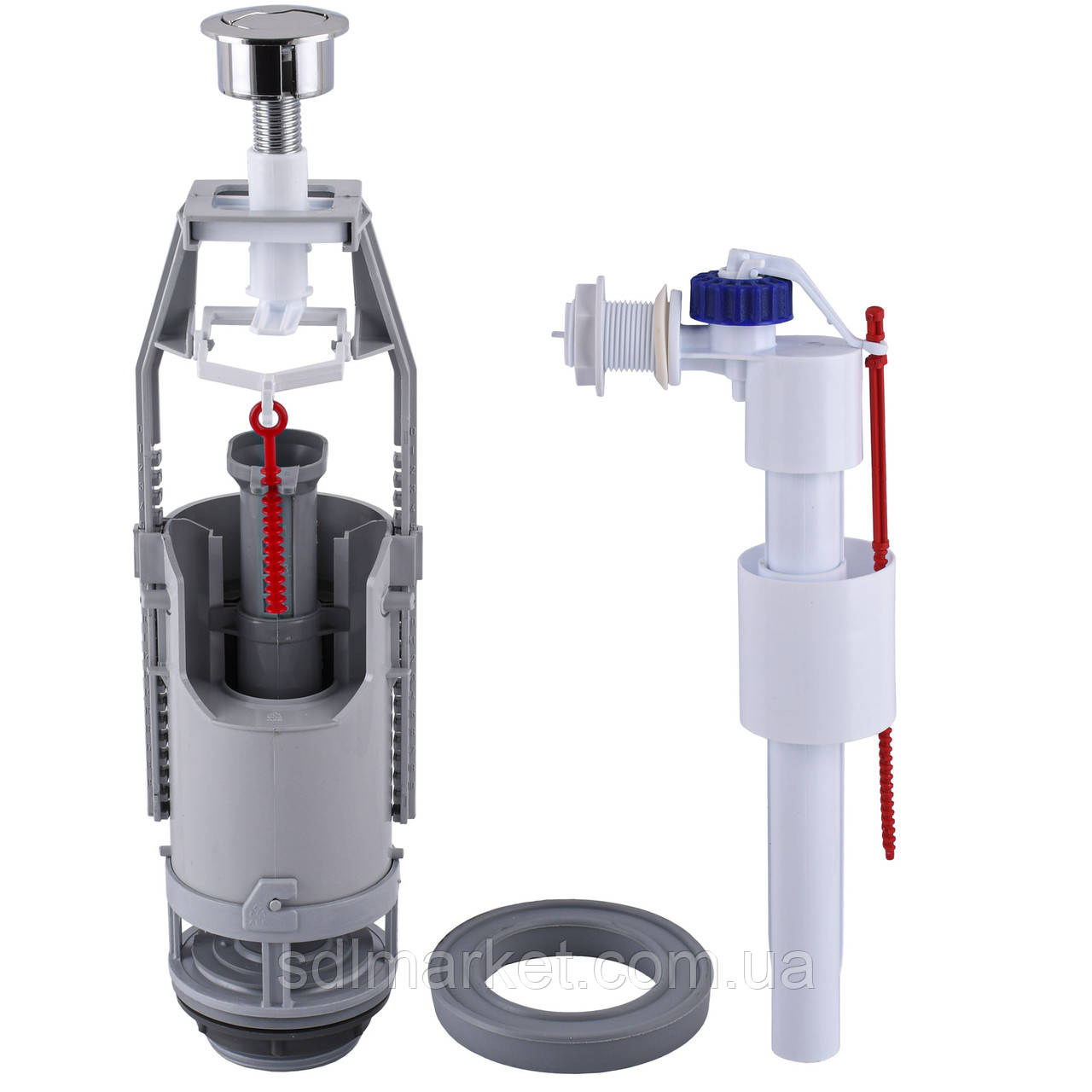 Комплект арматури для зливного бачка з бічною подачею води 1/2", з двома режимами зливу АБк2-01, фото 1