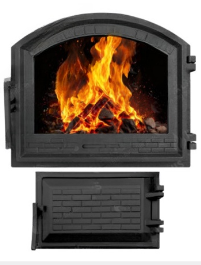 Комплект топочних дверцят "Замкова" 490х420 мм + піддувальна "Замкова" 265x165 мм зі склом