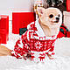 Новорічний комбінезон для собак дрібних порід з капюшоном Олені та сніжинки S Червоний, фото 4