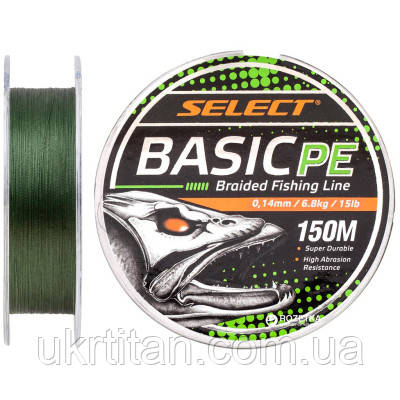 Оригінал! Шнур Select Basic PE 150m Dark Green 0.14 mm 15lb/6.8kg (1870.18.23) — Вища якість!