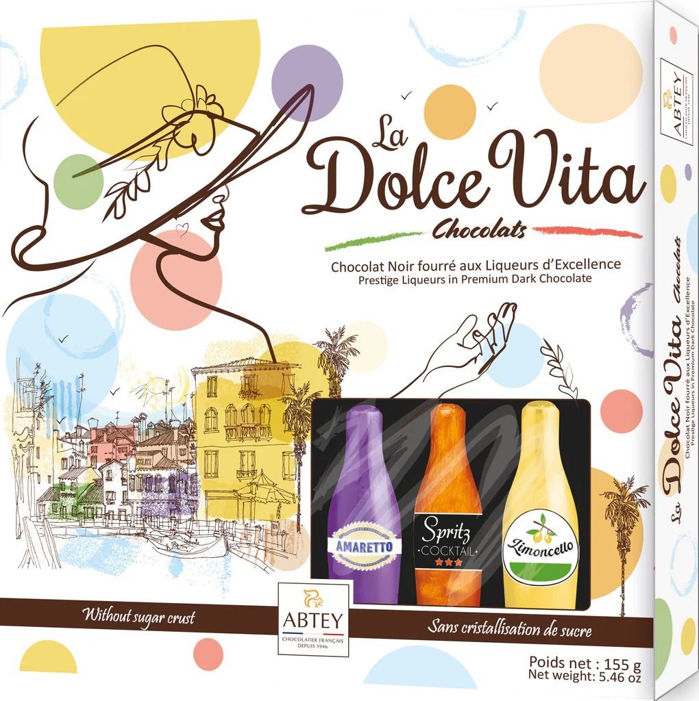 Цукерки із Чорного Шоколаду Пляшечки з Лікером Dolce Vita Abtey 155 г Франція