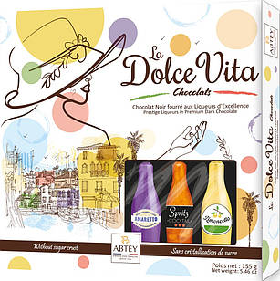 Цукерки із Чорного Шоколаду Пляшечки з Лікером Dolce Vita Abtey 155 г Франція