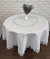 Кружевная скатерть на круглый стол 170 см кремовая