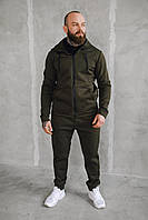 Зимовий спортивний костюм чоловічий великого розміру зіпер і штани на флісі Biger хакі