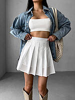 Женская мини юбка летняя тенниска c шортиками облегченный тиар белая черная XS-S S-M M-L