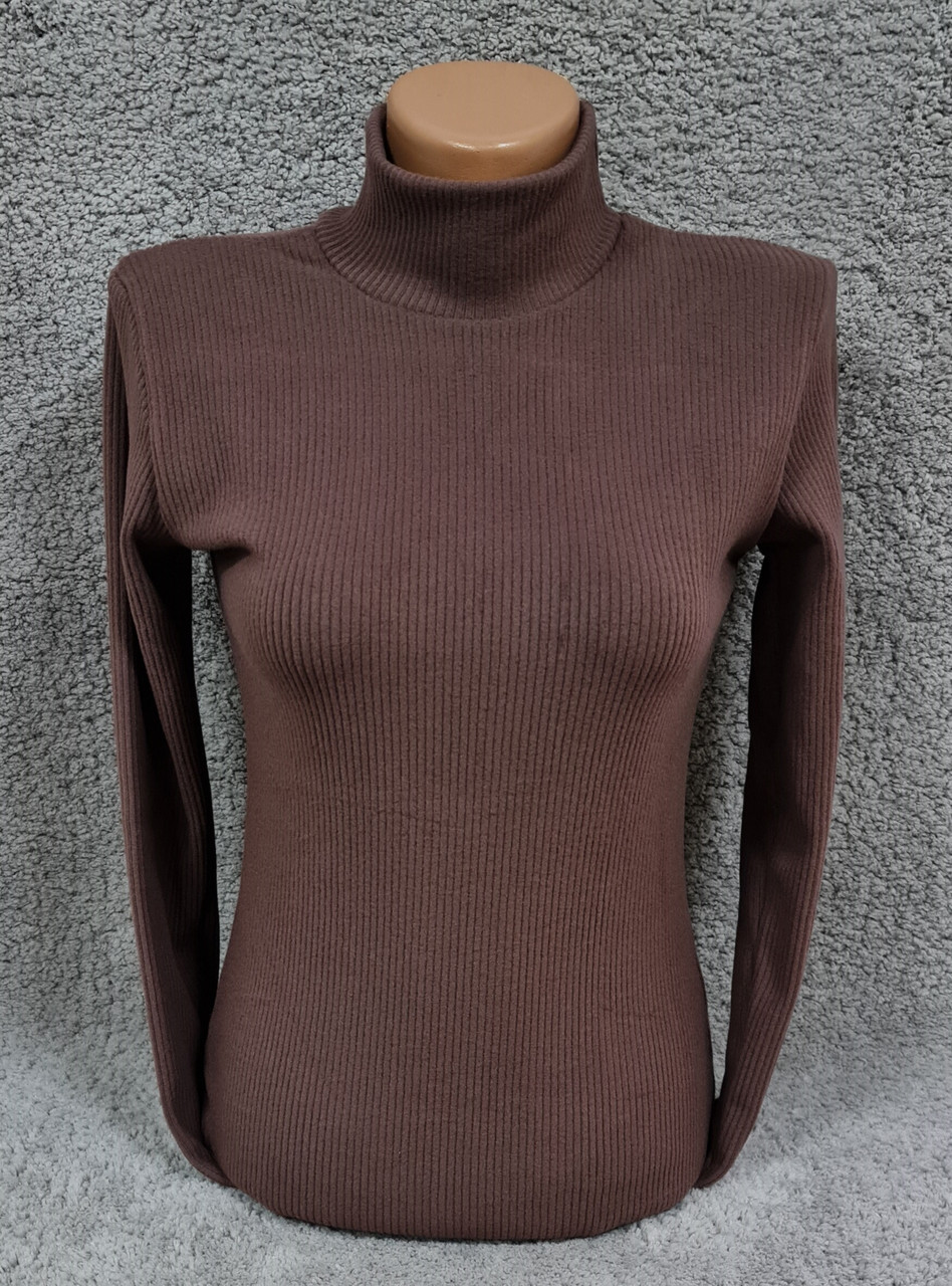 Водолазка гольф жіночий теплий Leliss класичний однотонний рубчик з коміром стійка шоколадний