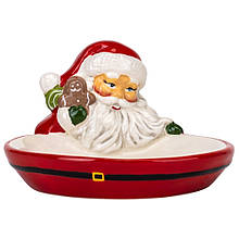 Керамічна кругла тарілка з фігуркою Санта Клауса "Частки від Санта Клауса" 16*19*9,5 см