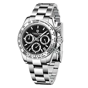 Чоловічий водонепроникний годинник Pagani Design Daytona PD-1727 Silver-Black