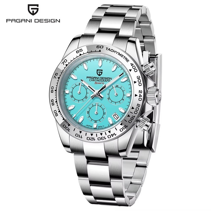 Чоловічий водонепроникний годинник Pagani Design Daytona PD-1727 Silver-Blue, фото 1
