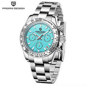 Чоловічий водонепроникний годинник Pagani Design Daytona PD-1727 Silver-Blue