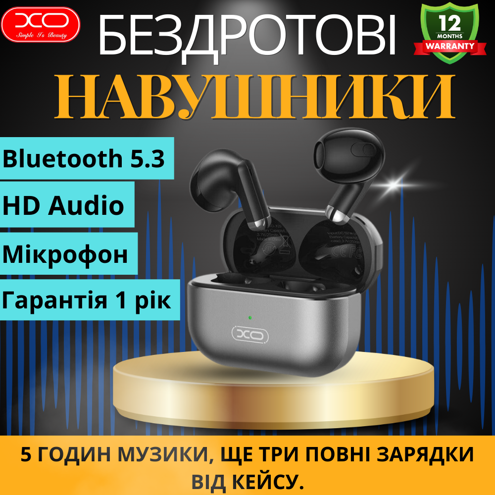 Блютуз навушники tws бездротові міні вкладиші з мікрофоном для телефона з кейсом зарядним Bluetooth 5.3 XO