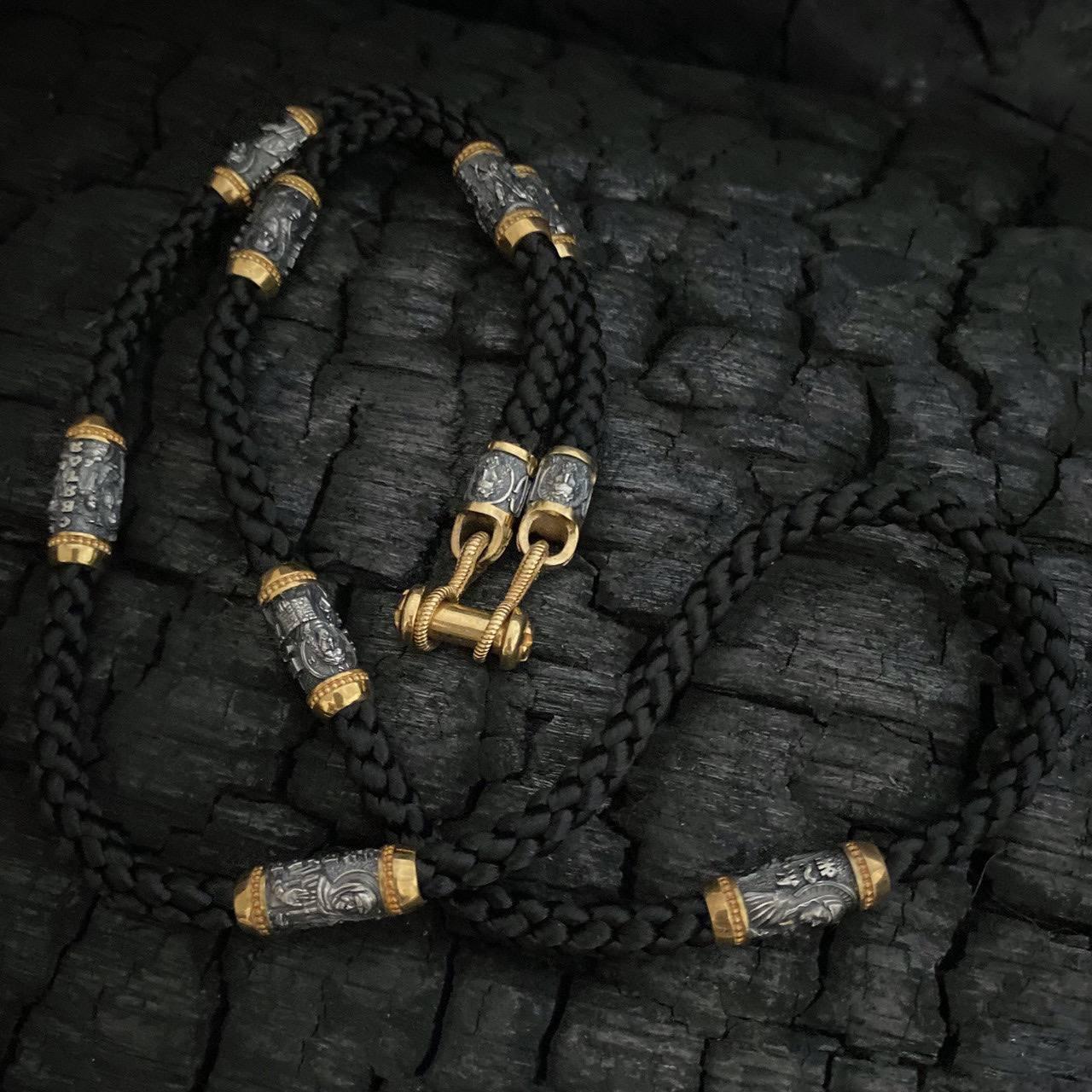 Шовковий шнурок із позолоченими вставками та Перехідником під хрест або підвіску., фото 1