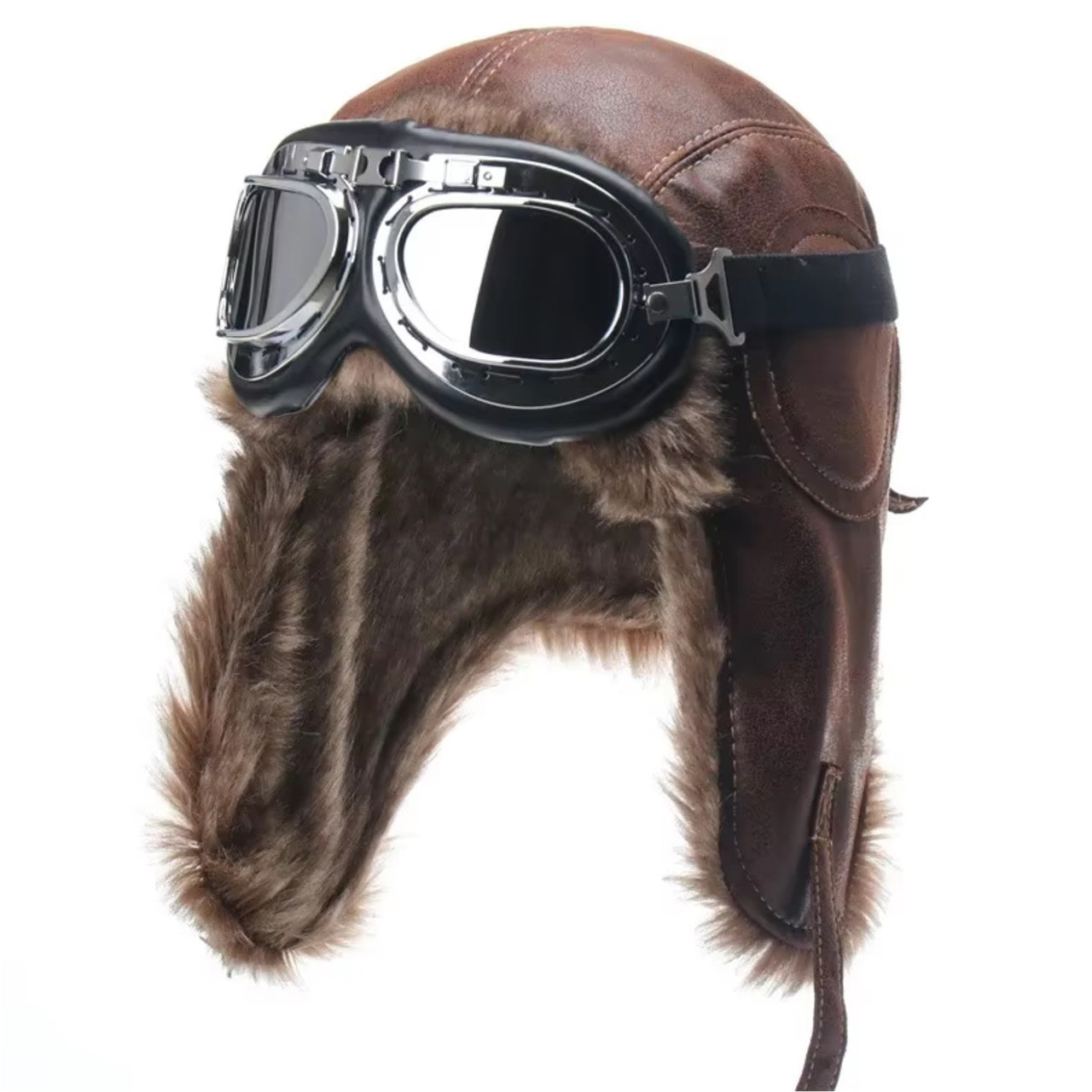 Шапка вушанка Бомбер коричнева з окулярами, фото 1