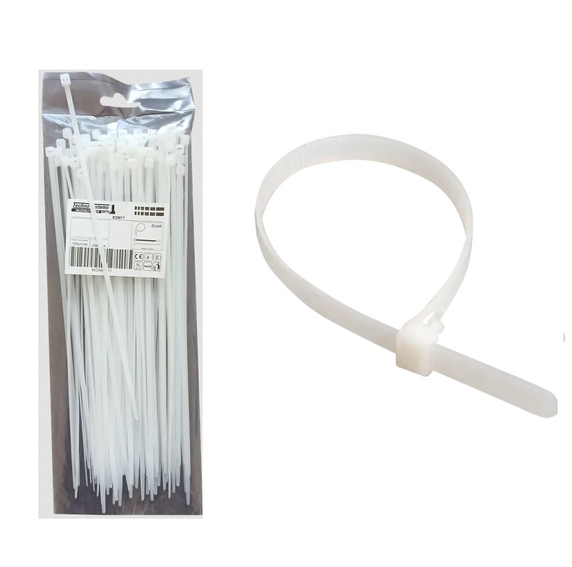 Хомут кабельний ХКН-L 2,5х200мм стяжка нейлон білий (100шт)