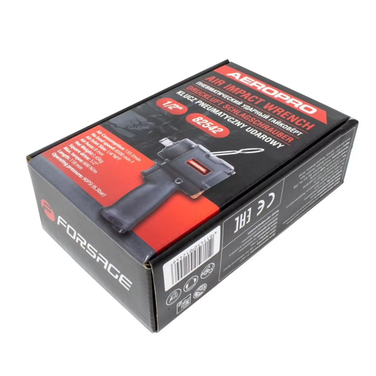 Пневмогайковерт ударний ''Compact''з реверсом та регулюванням зусилля 1/2'' Forsage F-82542