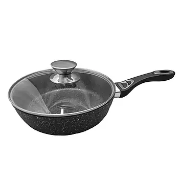 Сковорода з кришкою глибока з антипригарним мармуровим покриттям 24 см Benson (BN-482)