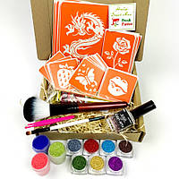 Набір матеріалів для біо-татуювань Старт макс 2.0 з трафаретами для створення тимчасових малюнків на шкірі BZN