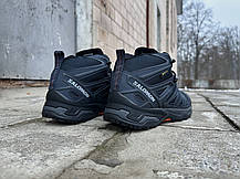 Чоловічі зимові кросівки з хутром Salomon X Ultra Pioneer Mid Gore-tex чорні з синім водонепроникні, фото 5