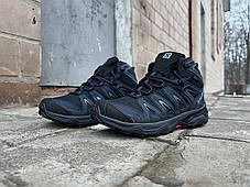 Чоловічі зимові кросівки з хутром Salomon X Ultra Pioneer Mid Gore-tex чорні з синім водонепроникні, фото 3