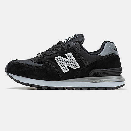 Зимові Чоловічі Кросівки New Balance 574 x Stone Island / Нью Беланс 574 Стоун Айленд Чорні з Сірим (Хутро), фото 1