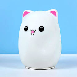 Портативна лампа-нічник акумуляторна Котик з сенсорним перемиканням Рожевий 51845