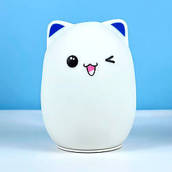 Портативна лампа-нічник акумуляторна Котик з сенсорним перемиканням Синій 51845