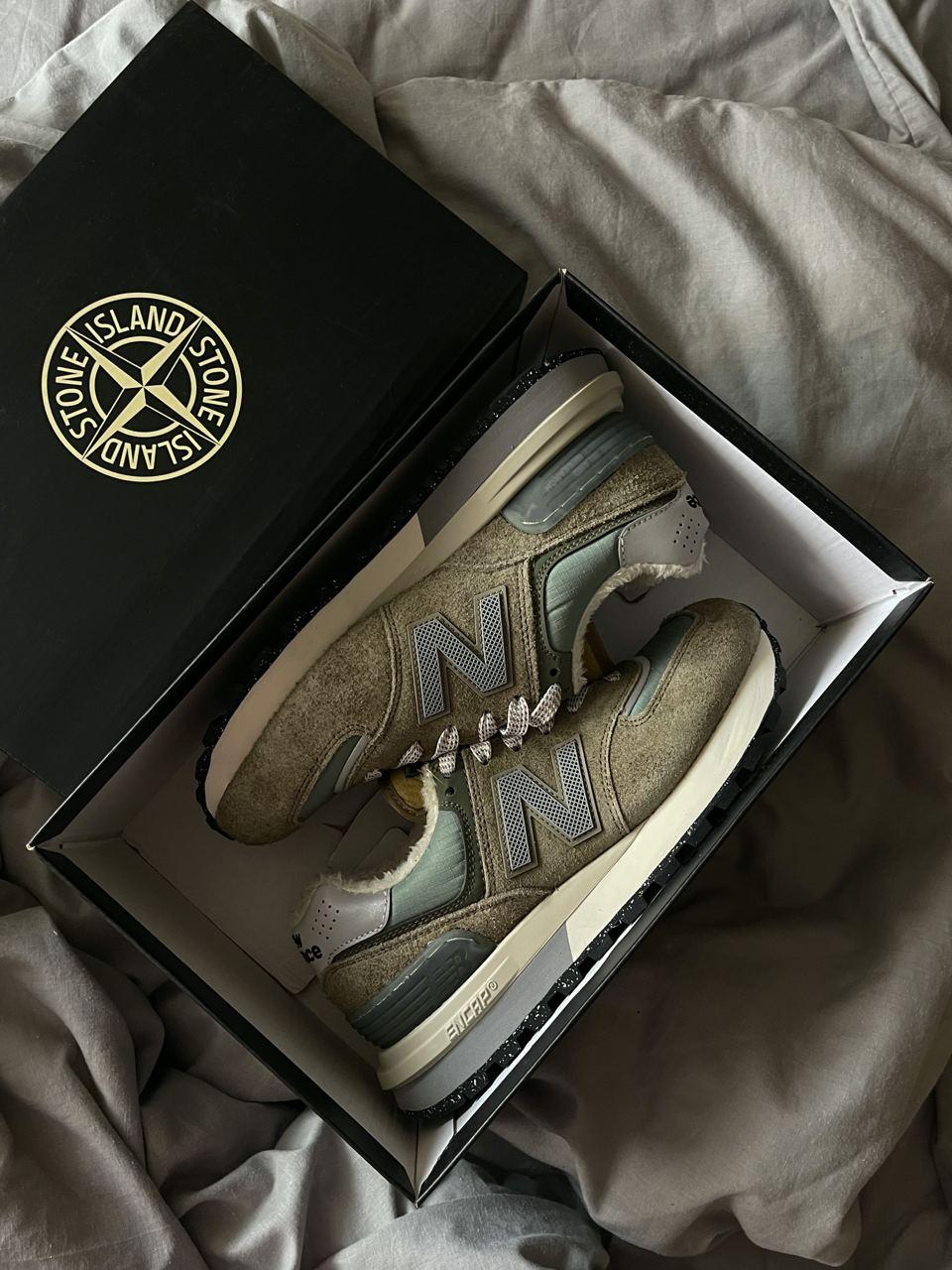Жіночі зимові кросівки New Balance 574 Stone Island Winter Termo (хакі) замшеві термо кроси art1398 vkross, фото 1