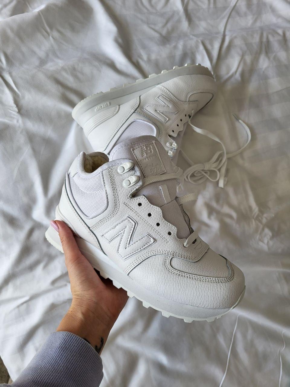 Жіночі зимові кросівки New Balance 574 Winter White (білі) повсякденні шкіряні кроси 479 Нью Беленс vkross
