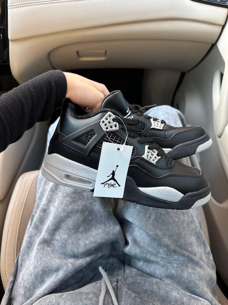 Жіночі зимові кросівки Nike Air Jordan 4 Retro Black Grey Fur (чорні із сірим) високі кроси 7070 Найк топ, фото 1
