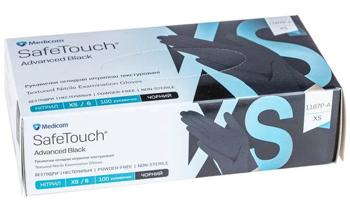 Рукавички нітрілові (чорні) SafeTouch Advanced Black MEDICOM 3,5 г 100шт XS