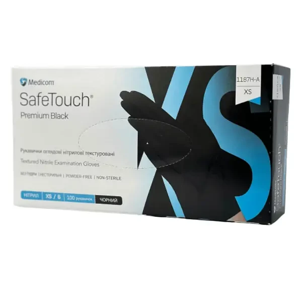 Рукавички нітрілові (чорні) SafeTouch Premium Black MEDICOM 5,0 г 100шт XS