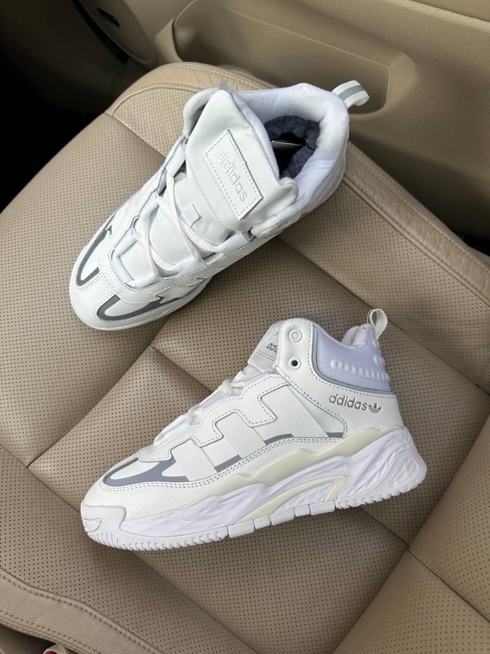 Жіночі зимові кросівки Adidas Niteball White Fur (білі) високі повсякденні кроси 7101 Адідас vkross, фото 1