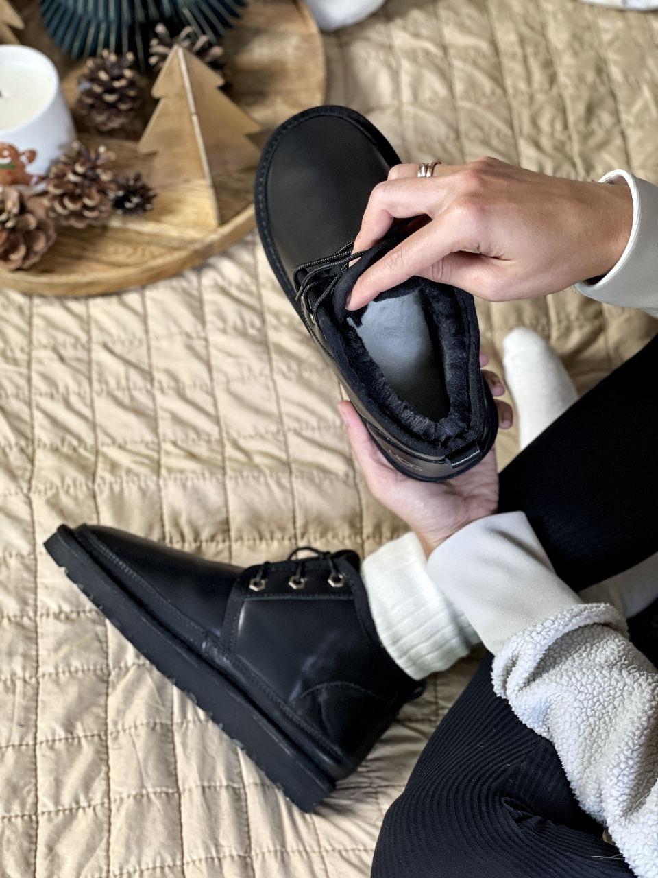 Жіночі повсякденні уги UGG Black Platform (чорні) шкіряне зимове взуття 3390 Уги vkross, фото 1