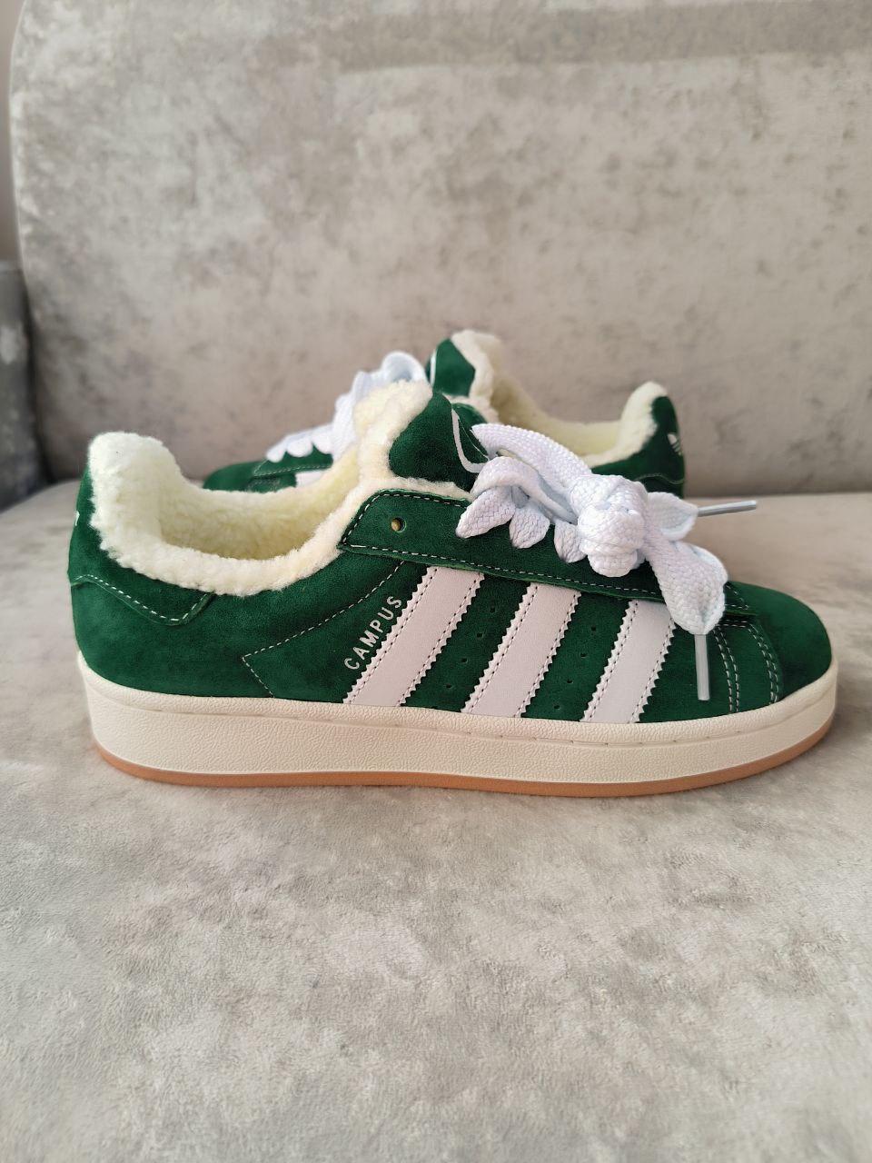 Жіночі зимові кросівки Adidas Campus (зелені з білим) спортивні повсякденні кроси 01210 Адідас vkross