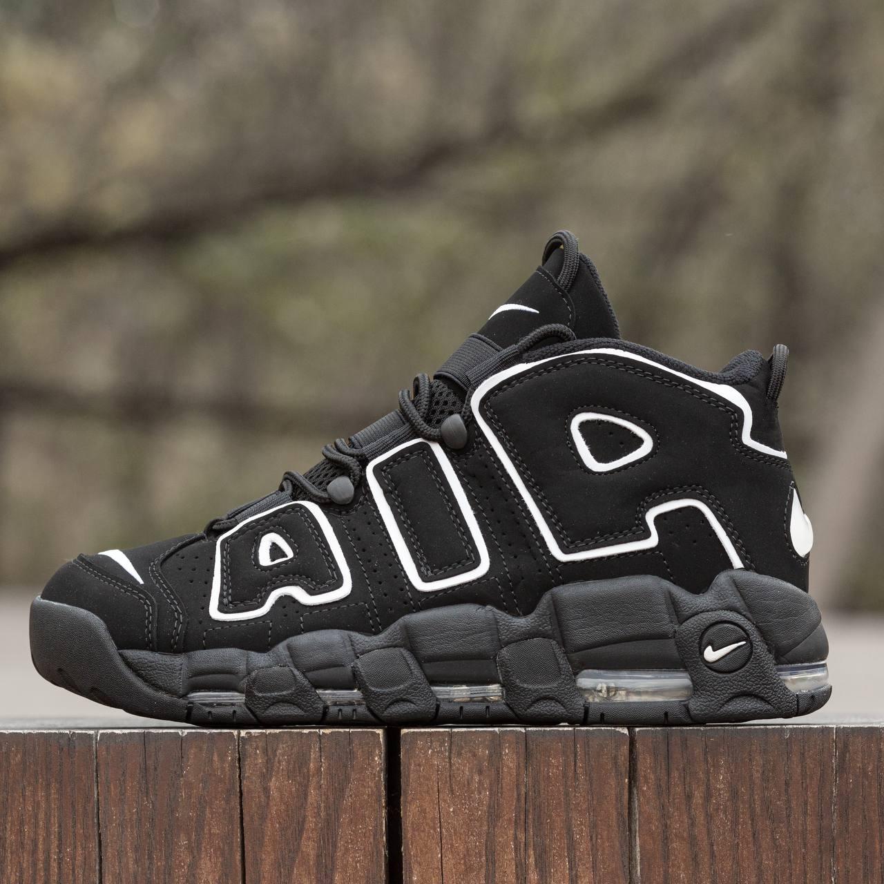 Чоловічі кросівки Nike Air More Uptempo Black White (чорні з білим) модні кроси 1936 Найк vkross