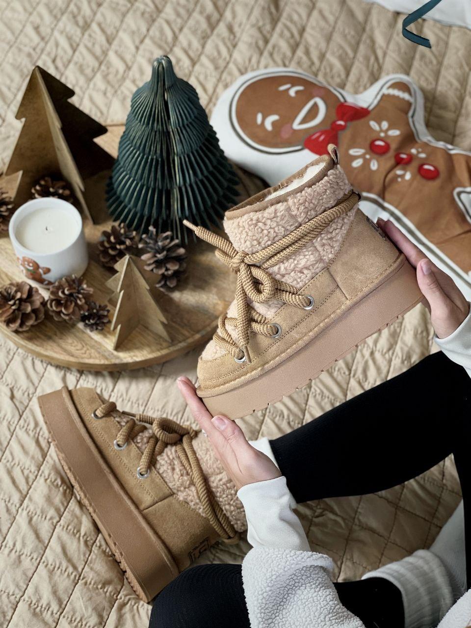 Жіночі повсякденні уги UGG Beige High Platform (бежеві) модне зимове взуття 3676 Уги vkross