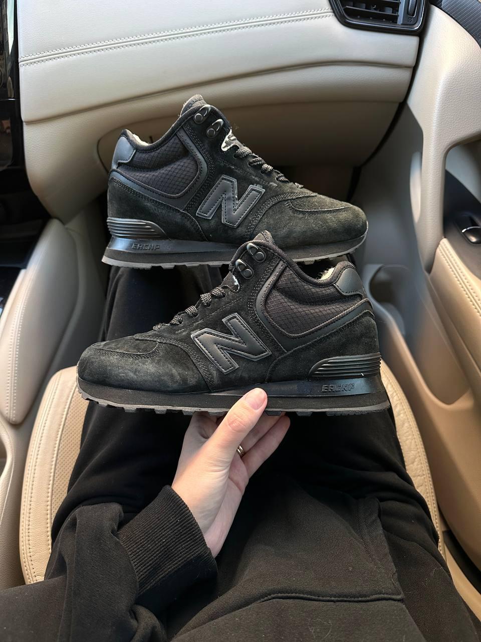 Жіночі зимові кросівки New Balance 574 Black Fur (чорні) повсякденні замшеві кроси 5203 Нью Беленс vkross, фото 1