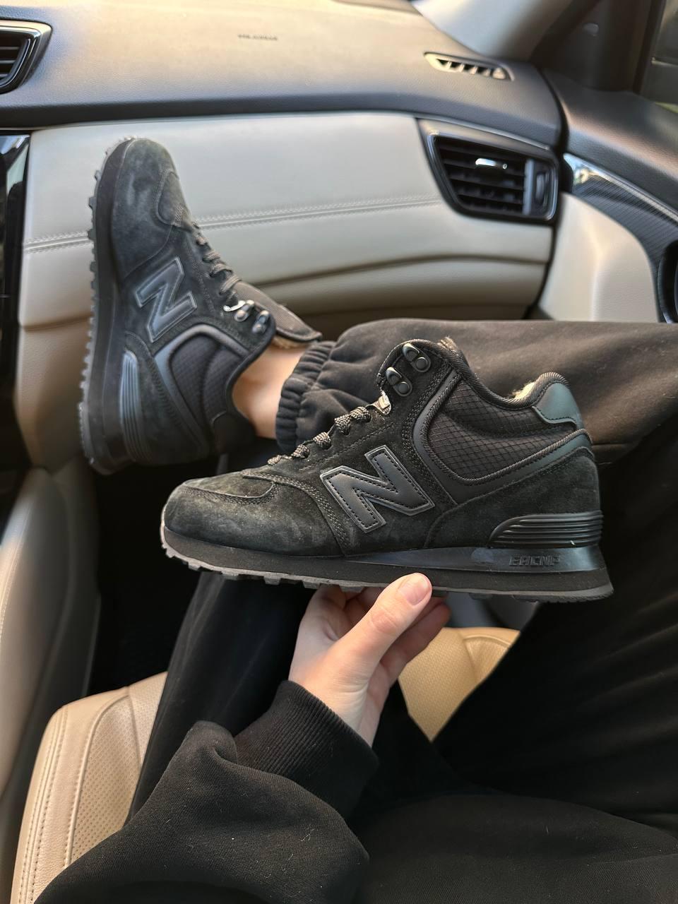 Чоловічі зимові кросівки New Balance 574 Black Fur (чорні) повсякденні замшеві кроси 5203 Нью Беленс vkross